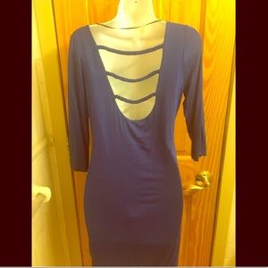 New Blue 3/4 sleeve mini dress, open back Sz L
